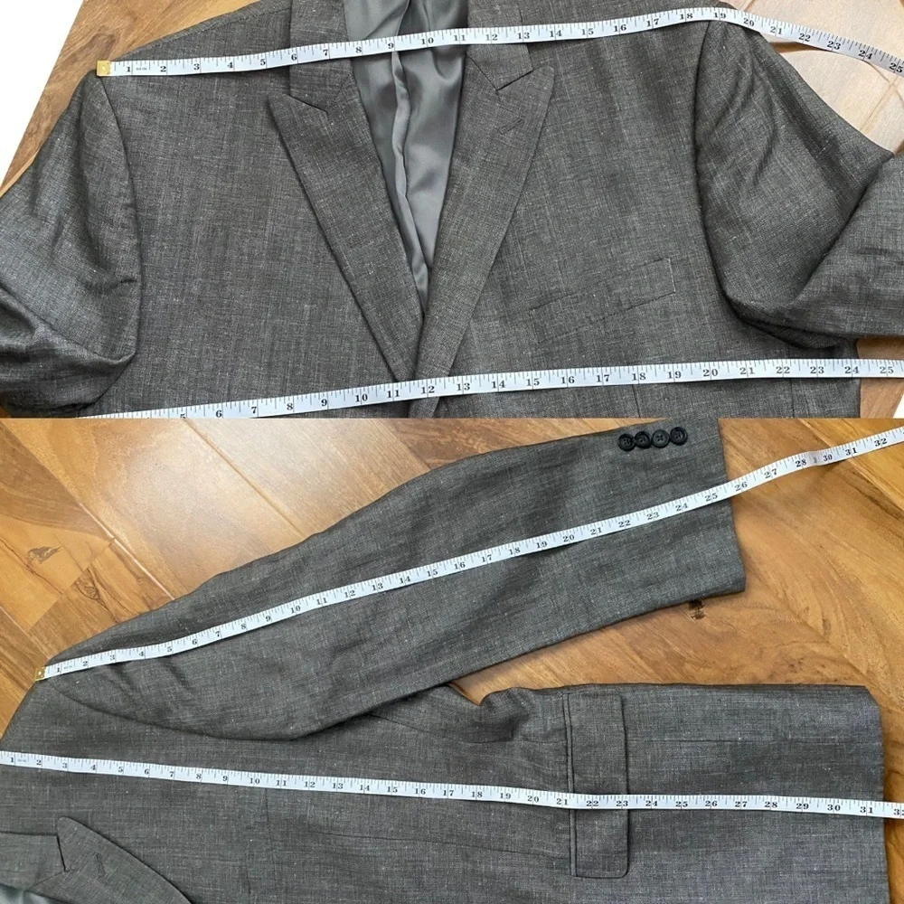 Calvin Klein Linen Wool Gray Men Blazer Sport Coat Suit Jacket 46R